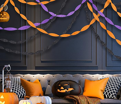 Halloween-Themed Black Crepe Streamers for Spooky Events
