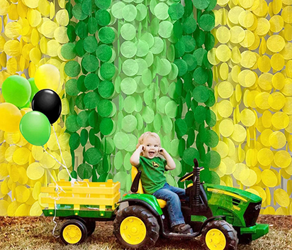 Green and Yellow Paper Flower Streamers for Eco-Friendly Party Decor
